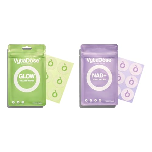 Vytadose NAD & Collagen Glow Patch Duo | Beauty & Wellness Support Patches for Skin & Hair | NAD Support + Collagen Restore | Gentle, Skin-Friendly, Water-Resistant | 30 Count Each