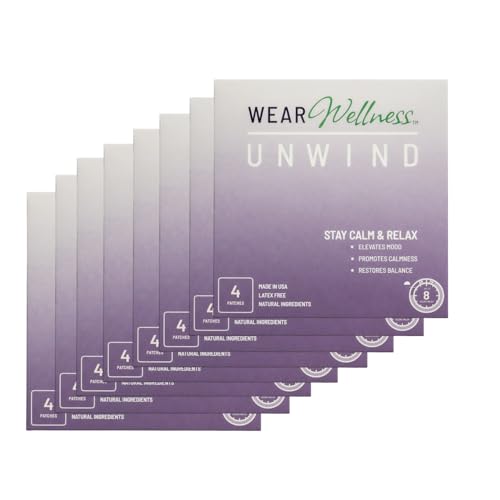 Wear Wellness Unwind Film Patches – Topical Patches for Relaxation and Calm – Patch with Ashwagandha, Rhodiola, and GABA – Natural Support for Mind & Body – Long-Lasting Effect – 32 Pack