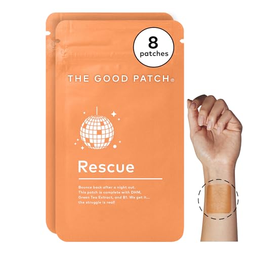 The Good Patch Rescue Recovery Patch, Natural Patch with DHM, Vitamin B1, and Green Tea, Plant-Powered Wearable Wellness, Support After a Night Out (8 Total Patches)