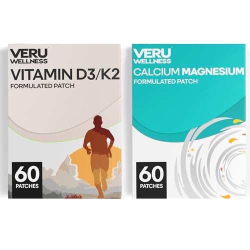 Bone Health Complete Duo Lifestyle Patches Vita D3/K2, Calcium Magnesium – Self Adhesive Time Release Topical Patch, 8-10 Hours (60 Day Supply)