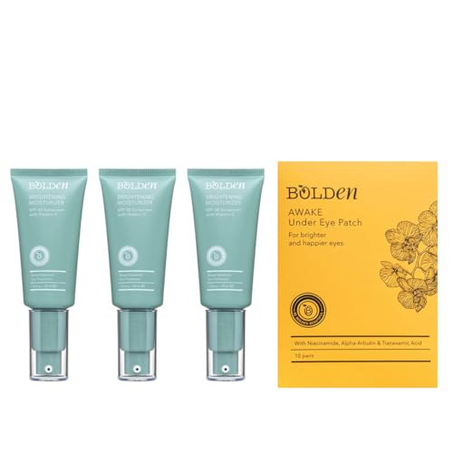 BOLDEN SPF 30 Face Moisturizer (3 pack) & Under Eye Patches Bundle – Vitamin C Sunscreen + Brightening Eye Masks | Broad Spectrum