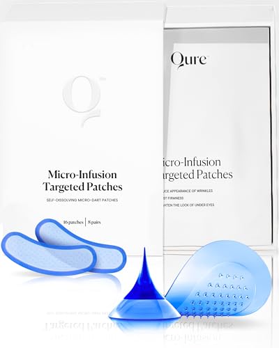 Qure Micro-Infusion Anti Wrinkle Patches for Smile Line, Frown lines, Under Eye Bags, Puffiness, Crow’s Feet – Retinol, Caffeine, Peptides – Dissolvable for Overnight Use – 8 Pairs