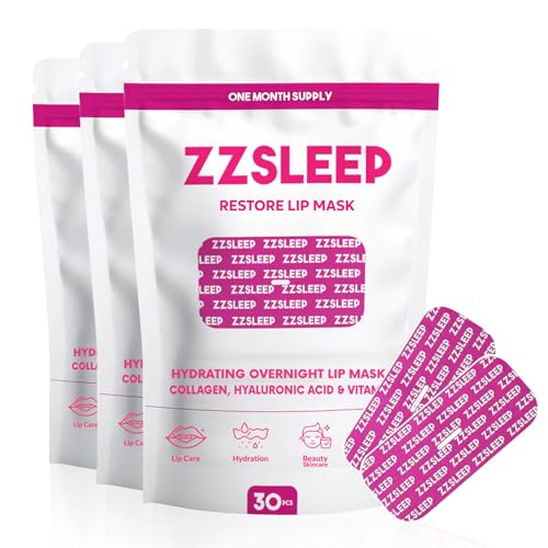 ZZSLEEP Restore Hydrating & Plumping Lip Mask – 3-Pack (30 Count) | Collagen-Infused Overnight Lip Patches with Hyaluronic Acid & Vitamin E | Firms, Smooths & Deeply Hydrates Lips, Pink