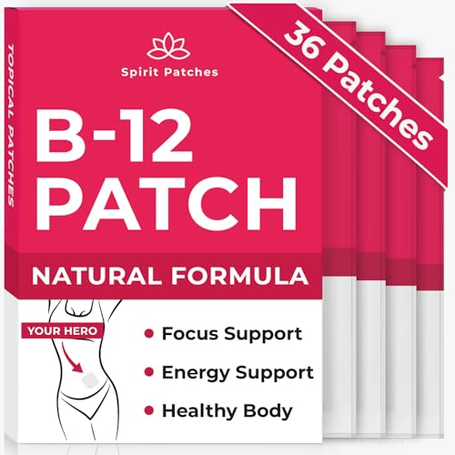 B12 Patches (Pack of 36) – 100% Natural Vitamin Patches for Women, Energy, Focus & Body Support, Self-Adhesive Transparent Patches – Enhanced Formula